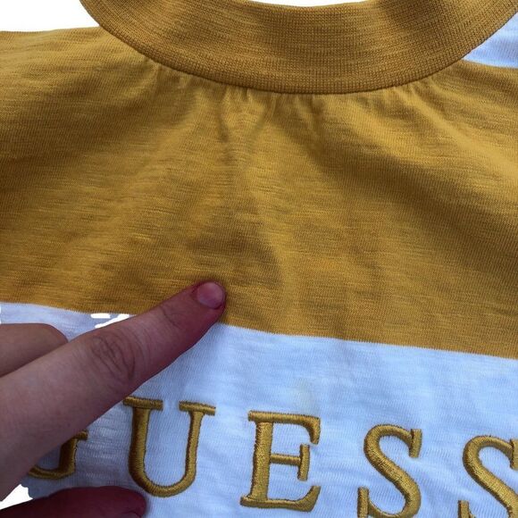 STRIPED Guess Shirt Large Horizontal Stripe Yellow - Picture 6 of 7